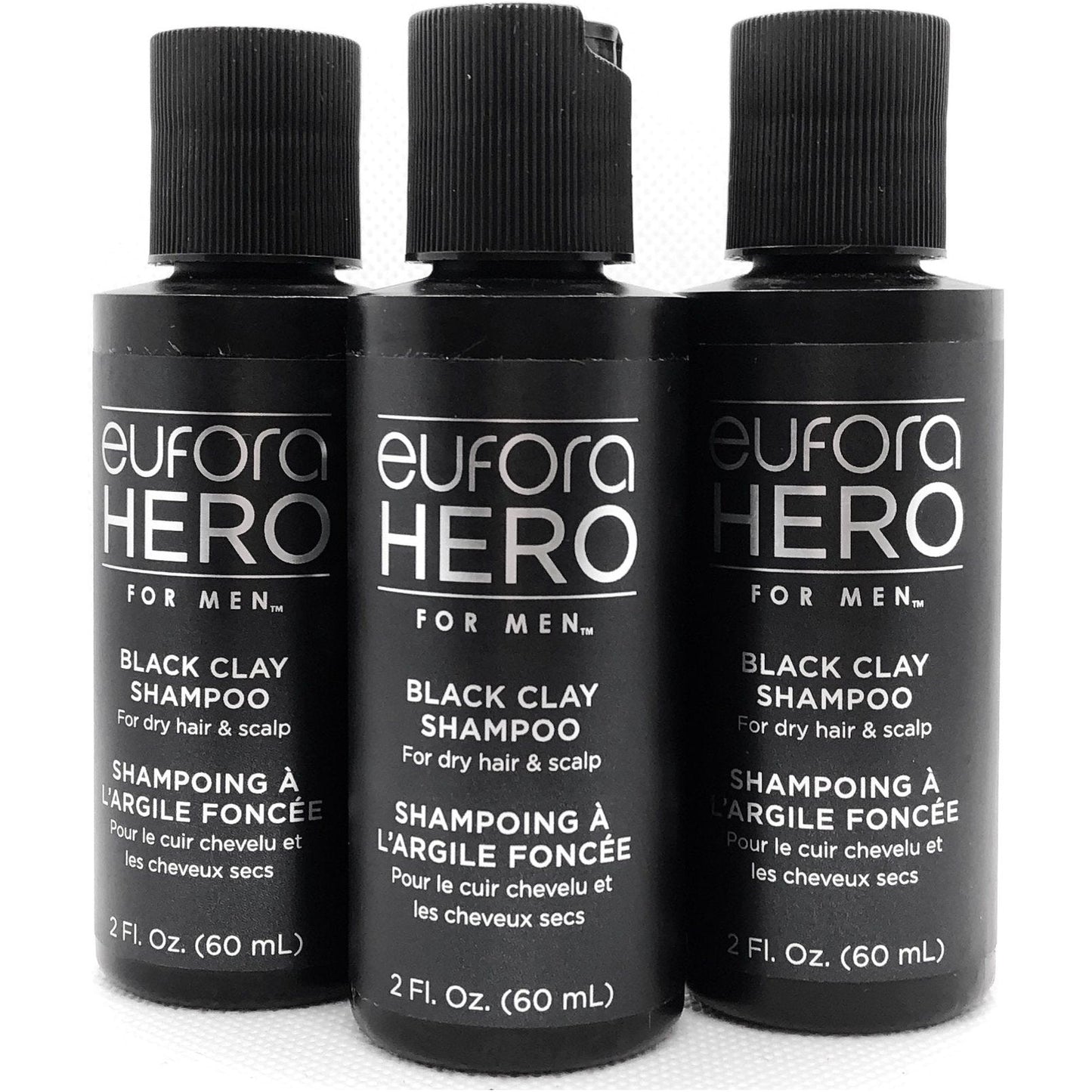 EUFORA Hero For Men Black Clay Shampoo For Dry Hair and Scalp 2 oz (pack of 3)